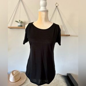 Black tee with peephole shoulders
